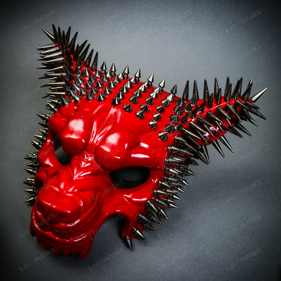 Glossy Red Steampunk Spike Wolf w/ Sexy Cat mask Couples Party Halloween Mask - Picture 4 of 5